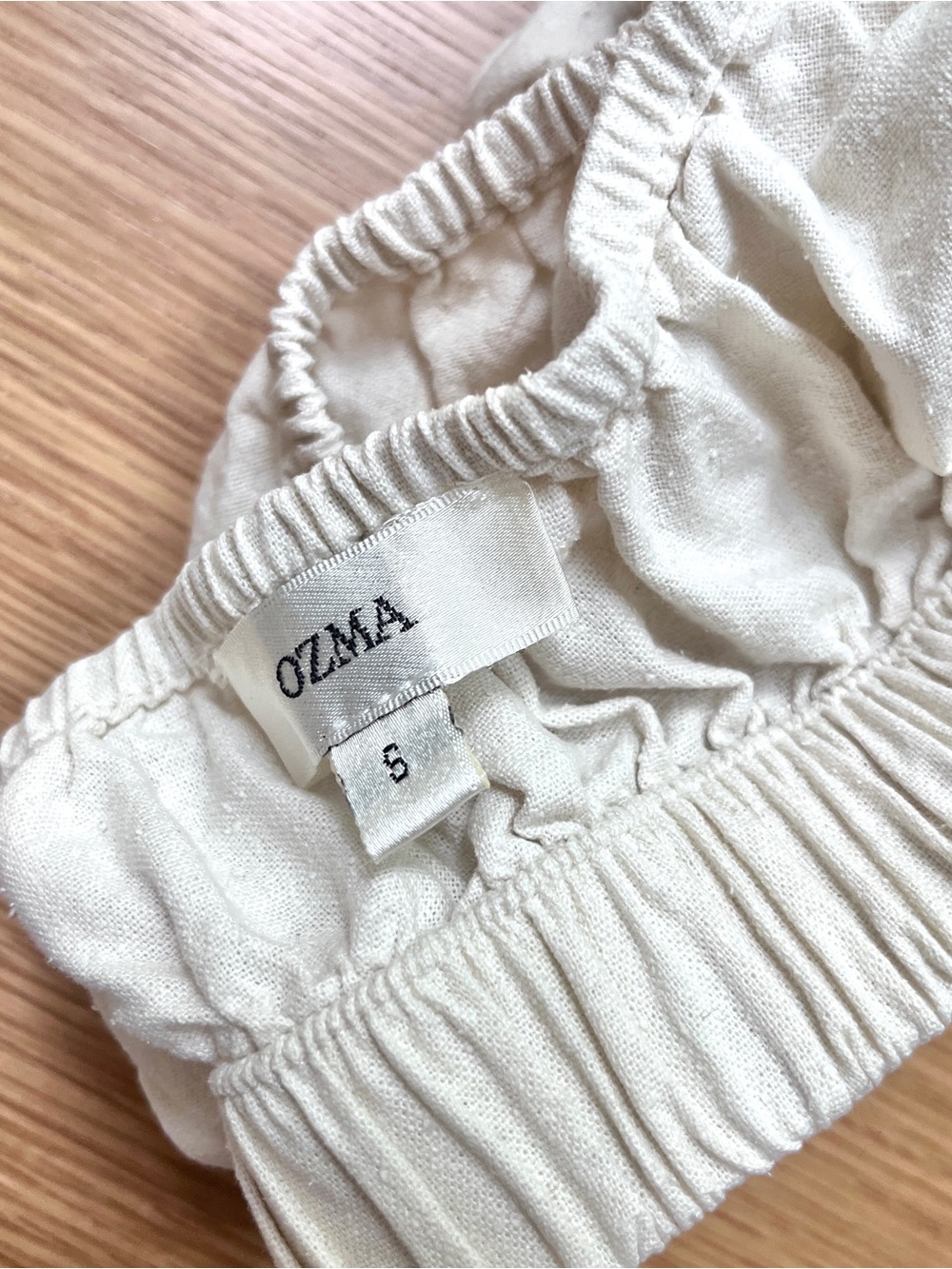 OZMA Sophie Cream Gathered Silk Noil Crop Top Bralette - Picture 3 of 6